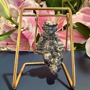 Silver Clown Sculpture with Gold Stand